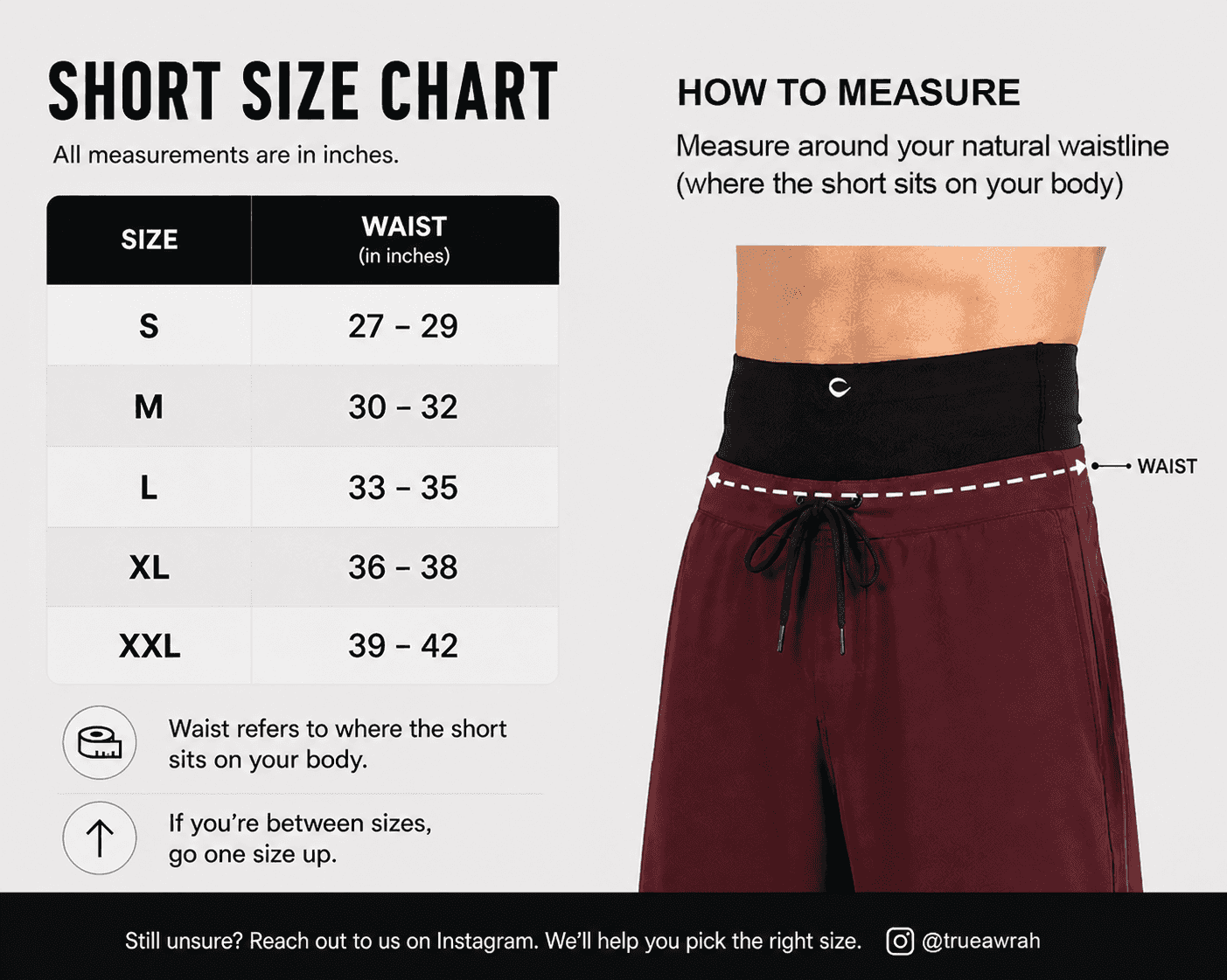3 Quarter Awrah Short size chart
